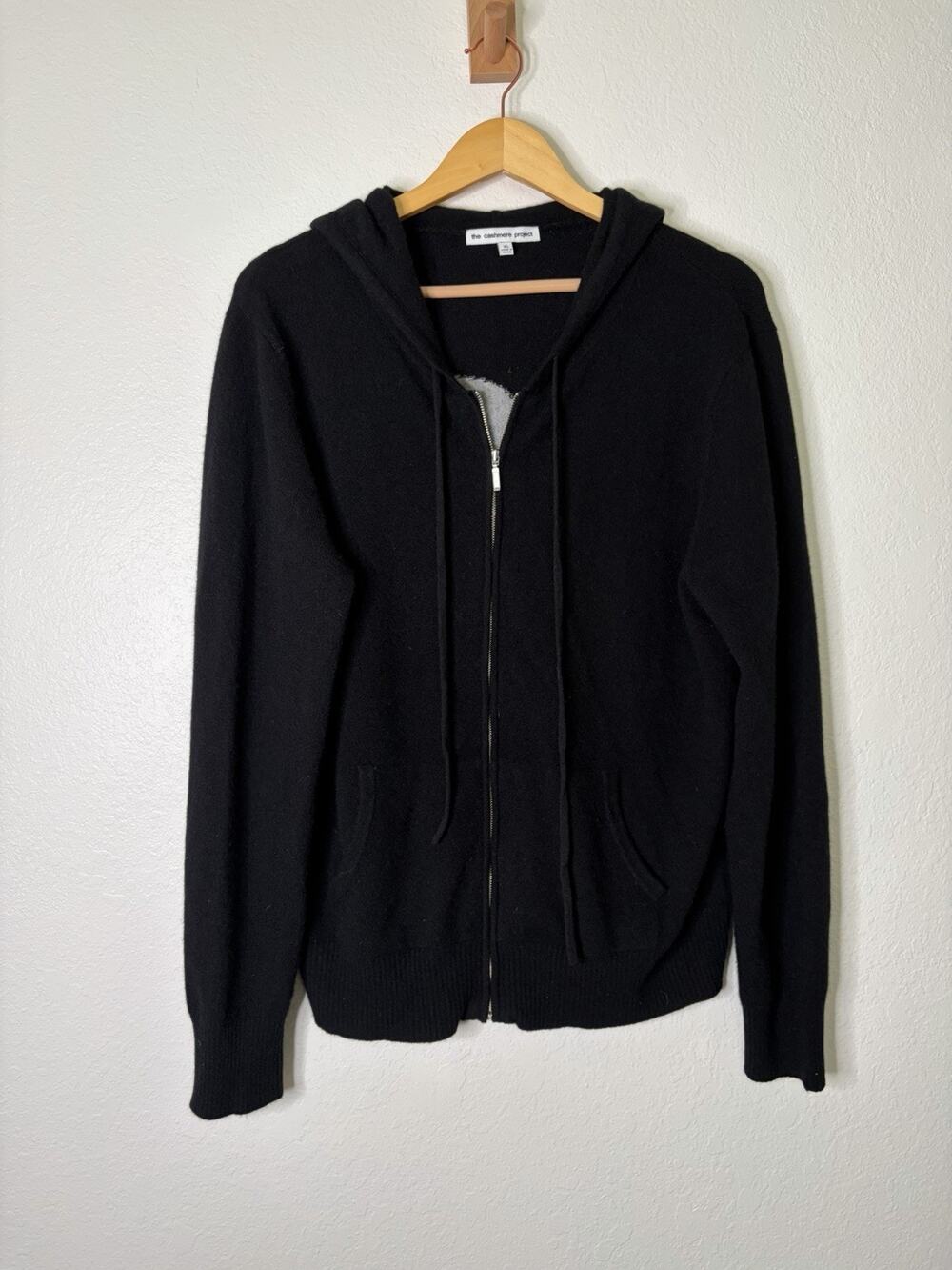 The Cashmere Project Black Zip Up Open Front Jacket Size XL Casual Luxury